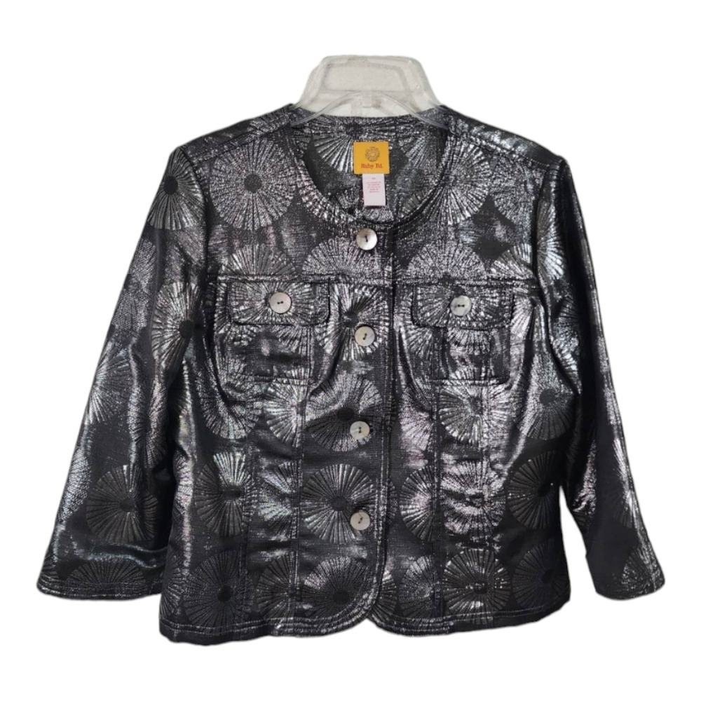Ruby Rd Women's 3/4 Sleeve silver metallic jacket size 10 medium